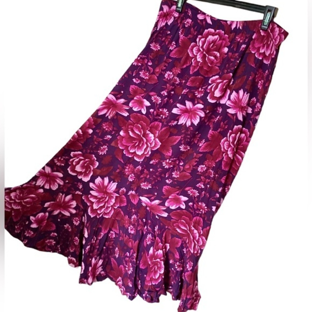 Pretty Pink Purple Floral Flutter Maxi Skirt M L